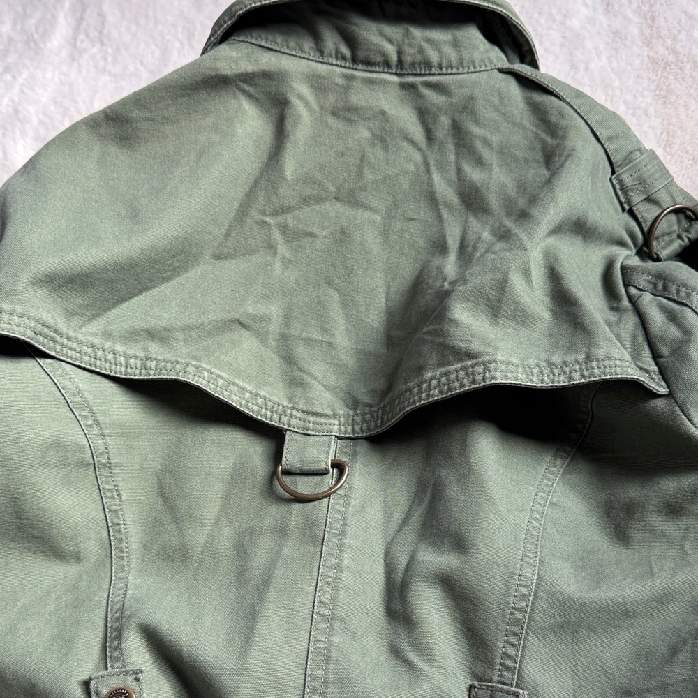 Women's Green Double-Breasted Military Style A-line Coat - Picture 14 of 14